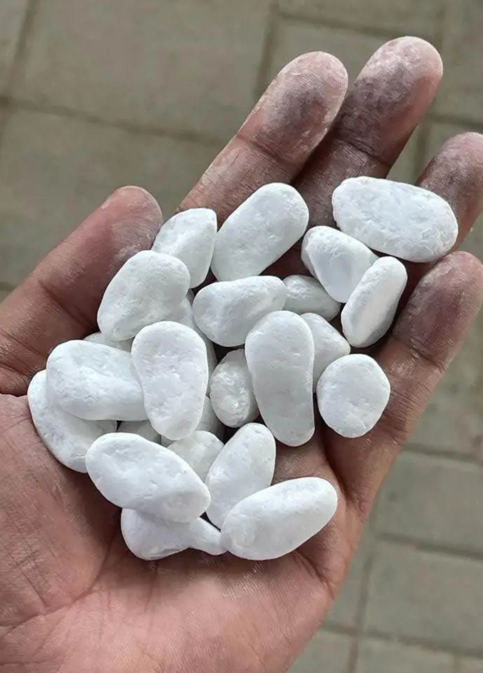 White decorative pebbles in hand